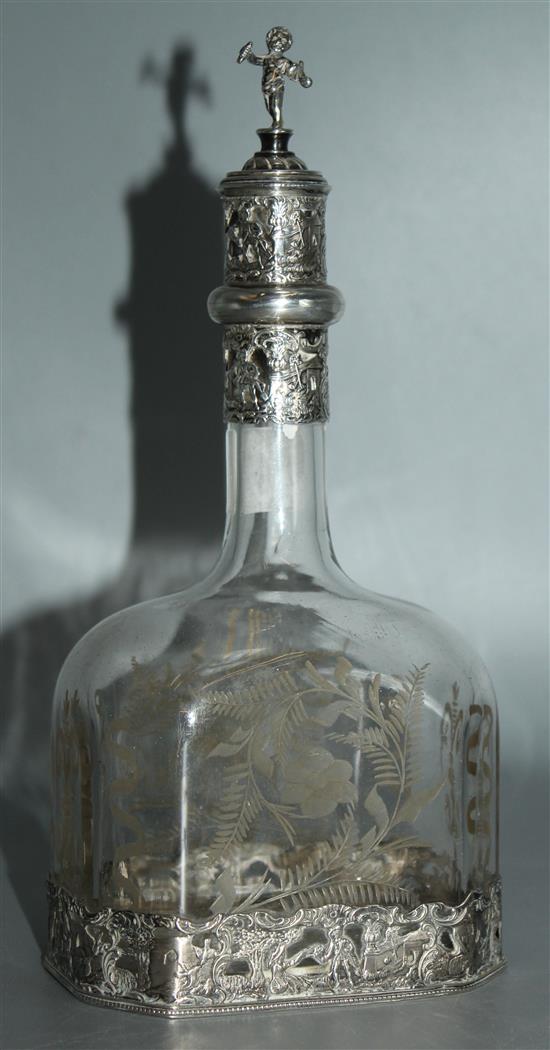 Continental silver mounted glass decanter